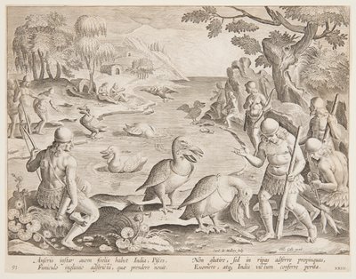 Indiáni loví ryby s pomocí pelikánů, deska 23 ze série Game of Game, Birds, and Fish od Jan van der Straet, called Stradanus