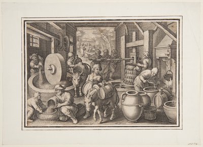Oleum Olivarum (Výroba olivového oleje), deska 12 v Nova Reperta (Nové vynálezy moderní doby) od Jan van der Straet, called Stradanus