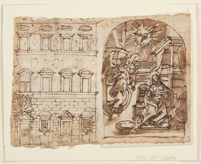 Stránka skicáku; Povýšení paláce, Zvěstování, Poslední večeře od Jan van der Straet, called Stradanus