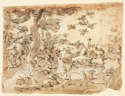 Recto: Hon na ptáky se sokoly; Verso: Luneta zdobená zvířaty, kozorohem a listím od Jan van der Straet, called Stradanus
