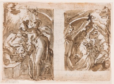 Recto: Dva pohledy na Judith zabíjející Holoferna; Verso: Fontána ve Fiesole od Jan van der Straet, called Stradanus