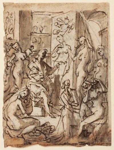 Recto: Zeuxis obraz Helena; Verso: Studie figur pro ilustraci osmého kruhu, desátá bolgia Dantova pekla (Falzifikátory: Mistr Adamo, Sinon z Tróje, Potifarova žena) od Jan van der Straet, called Stradanus