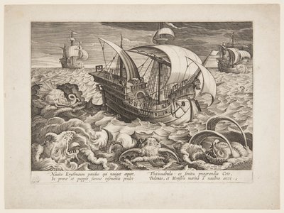 Tři lodě obklopené monstry od Jan van der Straet, called Stradanus