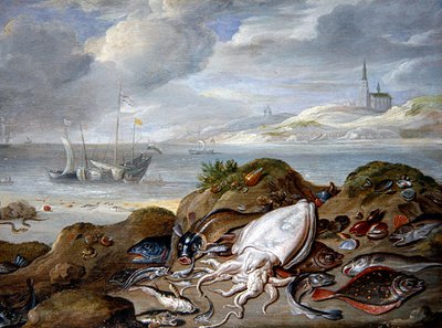 Krajina v ústí řeky s rybami na duně (olej na mědi) od Jan van the Elder Kessel