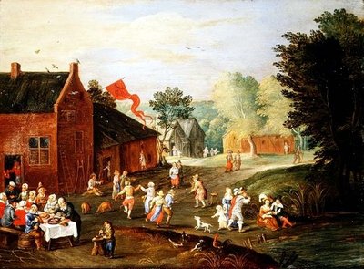 Sedláci hodování na vesnici od Jan van the Elder Kessel