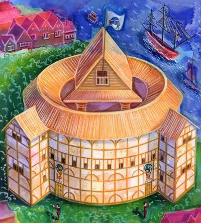 Shakespeares Globe Theatre, 2006, (inkoust a kvaš) od Jane Tattersfield