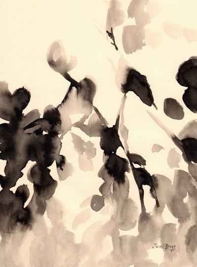 Leaves Abstract in Ink II, cca 2019 (tuš na papíře) od Janel Bragg