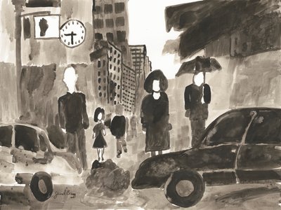 Manhattan Abstract I, cca 2014 (tuš na papíře) od Janel Bragg