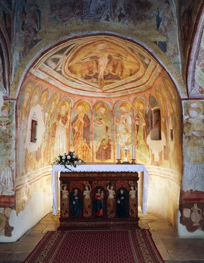 Hrastovlje opevněný kostel, kostel Nejsvětější Trojice, apoštolové (1490), detail z fresek od Janeze Iz Kastva, Slovinsko od Janez Kastav