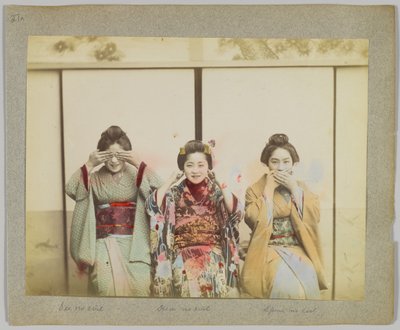 Nevidět zlo, neslyšet zlo, nemluvit zlo (ručně kolorovaná černobílá fotografie) od Japanese Photographer