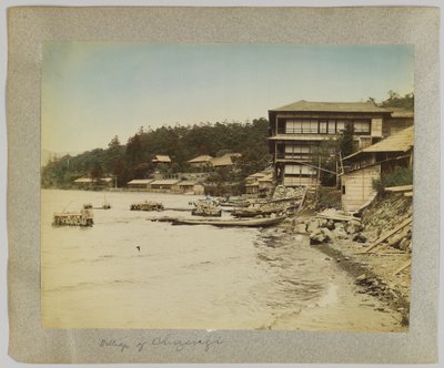 Vesnice Chuzenji, Nikko, Japonsko (ručně kolorovaná černobílá fotografie) od Japanese Photographer