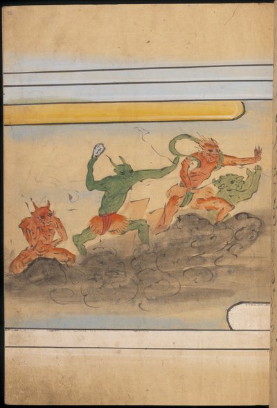 Ozbrojení skřeti, ilustrace z „Taishokkan“ (inkoust a barva na papíře) od Japanese School