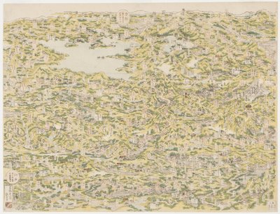 Pohled z ptačí perspektivy na Kiso Highway z Edo do Kjóta, 1819 od Japanese School