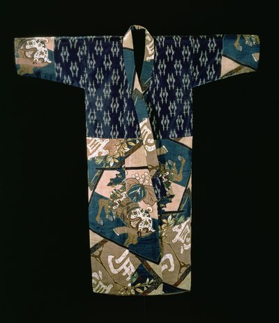 Chlapečtí nagajuban pod kimonem s motivem caparisoned horses, Showa period, pre 1950 (tkané hedvábí s vázačkou a šablonovým tištěným dekorem) od Japanese School