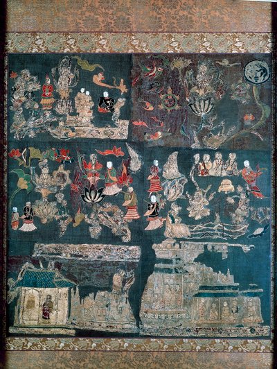 Buddhistický ráj, příběh mystika Chan, chrám Chuguji, Nara, období Asuka (552-646), japonská civilizace od Japanese School