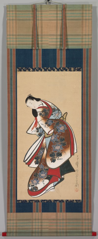 Kurtisaani, 1700-luvun alku (riippuva rulla, muste ja väri paperille) od Japanese School