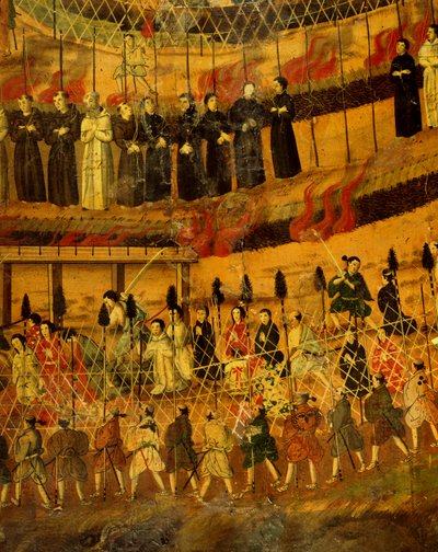 Detail z Umučení jezuitů v Japonsku v roce 1622 (akvarel na papíře) od Japanese School