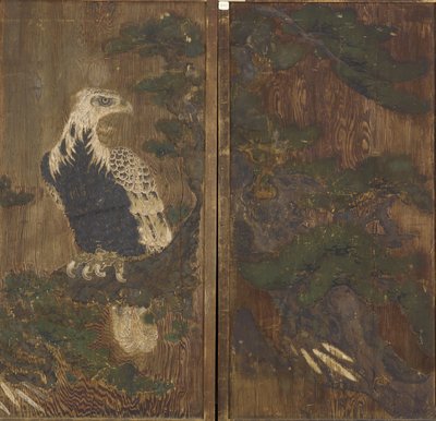 Orel v borovici, období Momoyama, možná 17. století (inkoust a barva na dřevě) od Japanese School