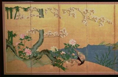Volavky v potoce s ostrůvkem kosatců, období Edo od Japanese School