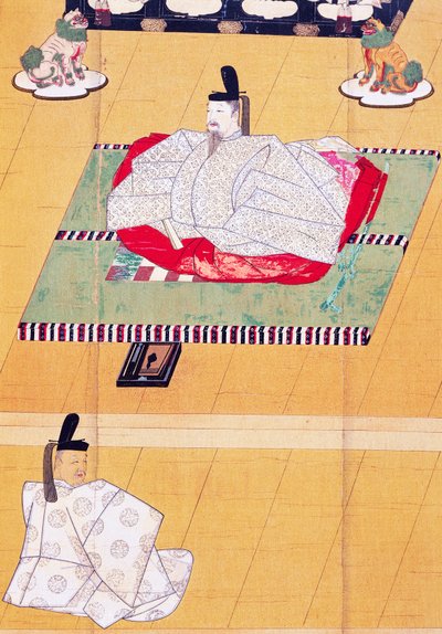 Císař Go-Daigo a ministr Fujifusa, dřevoryt, období Kamakura (1185-1333), japonská civilizace od Japanese School