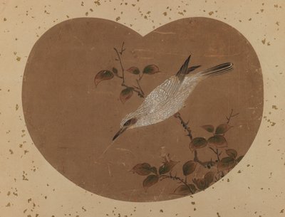 Vějířové malování ptákem (recto) (inkoust a barva na papíře) od Japanese School