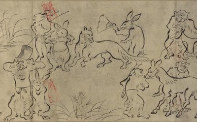 Dovádějící zvířata (Choju Giga) Období Muromachi (inkoust na papíře) od Japanese School