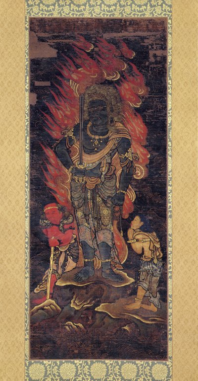 Fudo Myoo and Two Attendents (inkoust a barva na hedvábí) od Japanese School