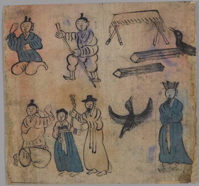 Žánrová scéna, jedna ze čtyř (inkoust a barva na papíře) (viz také 861303-6) od Japanese School