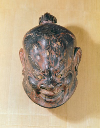 Maska Gigaku, období Nara (645-794) (polychromované dřevo) od Japanese School