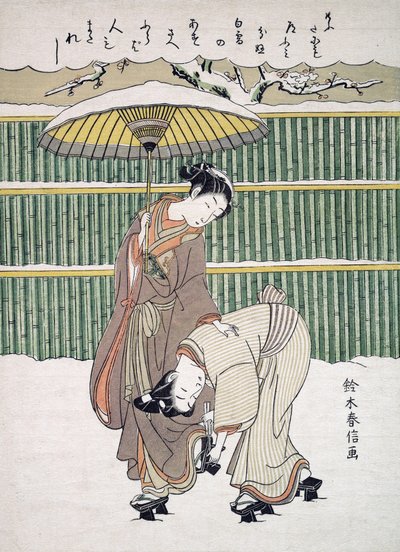 Japonští milenci procházky ve sněhu, hospoda. C. 1768 od Japanese School
