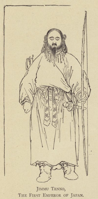 Jimmu Tenno, první japonský císař (litho) od Japanese School