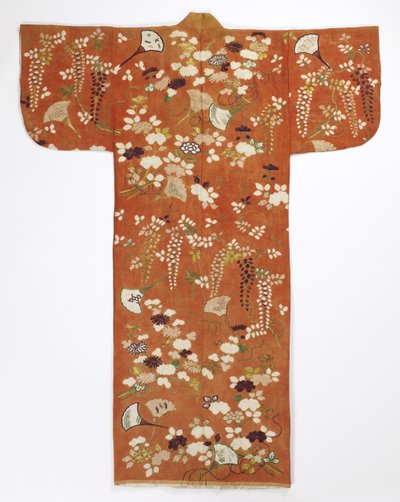 Kimono (furisode), konec 18. století (damaškové hedvábí, hedvábí a kovové nitě) od Japanese School