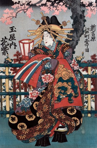 Levý panel z japonského Triptychu kurtizán od Japanese School