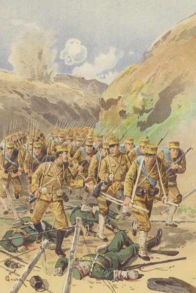 Poručík Takagi žádá svého velitele brigády o povolení k postupu (chromolitho) od Japanese School