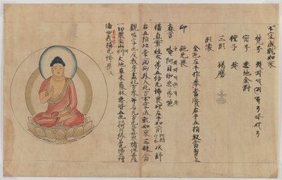Rukopis a obraz Buddhy (inkoust a barva na papíře) od Japanese School