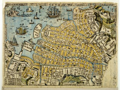 Mapa Nagasaki, kolem roku 1801 (barevný dřevoryt) od Japanese School