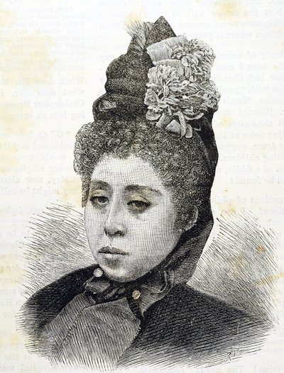 éra Meidži. Japonská princezna Komatsu. Ilustrace z roku 1887 (rytina) od Japanese School