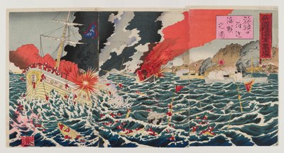 Námořní bitva, 1894 (barevný dřevořez) od Japanese School