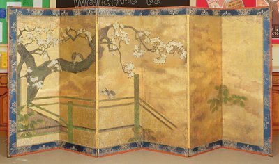 Jeden z dvojice malovaných obrazovek, japonský, konec 17. nebo počátek 18. století (pár viz 144895) od Japanese School