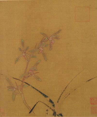 Orchideje (inkoust na hedvábí) od Japanese School