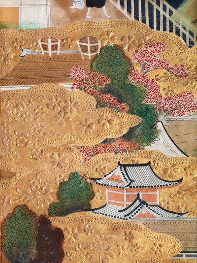 Osakazu Byobu - japonské osmipanelové skládací plátno (malba) od Japanese School