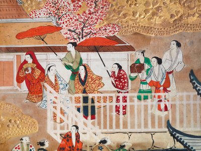 Osakazu Byobu - japonské osmipanelové skládací plátno (malba) od Japanese School