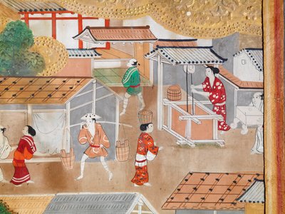 Osakazu Byobu - japonské osmipanelové skládací plátno (malba) od Japanese School