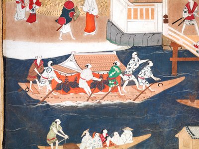 Osakazu Byobu - japonské osmipanelové skládací plátno (malba) od Japanese School