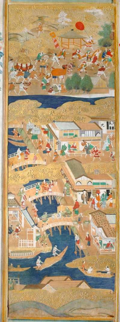 Osakazu Byobu - japonské osmipanelové skládací plátno (malba) od Japanese School