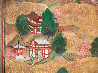 Osakazu Byobu - japonské osmipanelové skládací plátno (malba) od Japanese School
