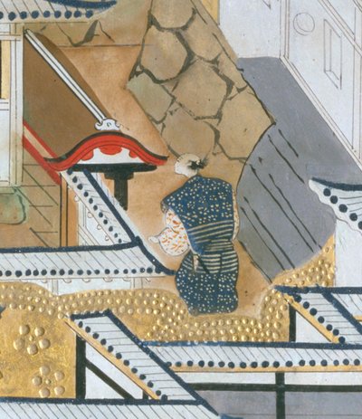 Osakazu Byobu - japonské osmipanelové skládací plátno (malba) od Japanese School