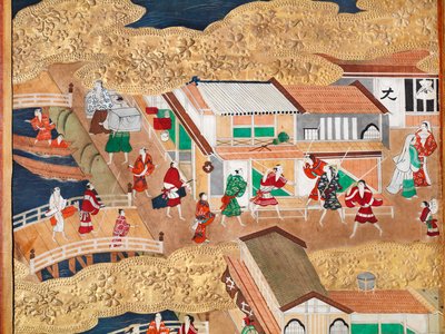 Osakazu Byobu - japonské osmipanelové skládací plátno (malba) od Japanese School