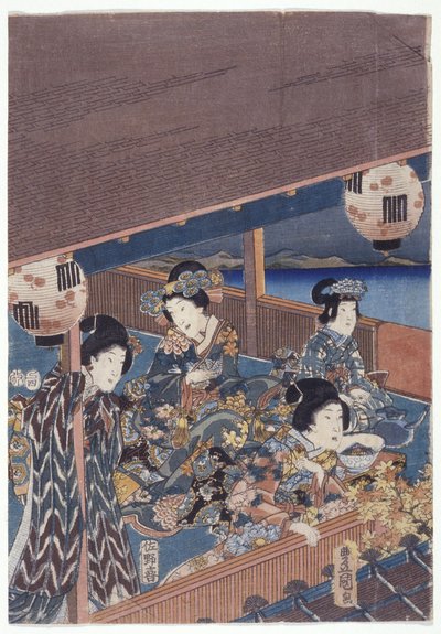 Část Triptychu Genji (barevný dřevoryt) od Japanese School