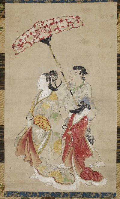 Prostitutka s průvodci na přehlídce, c.1695 od Japanese School